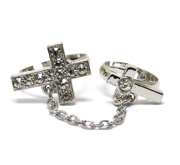 Crystal cross chain link double ring