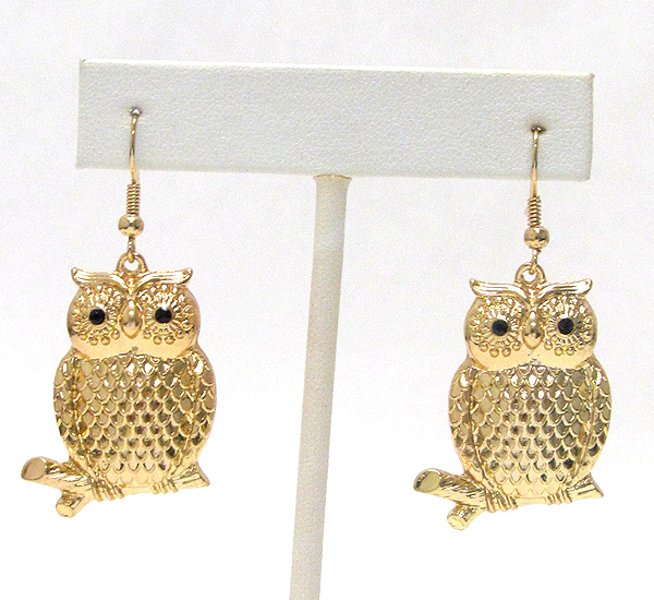 Crystal eyed metal owl earring