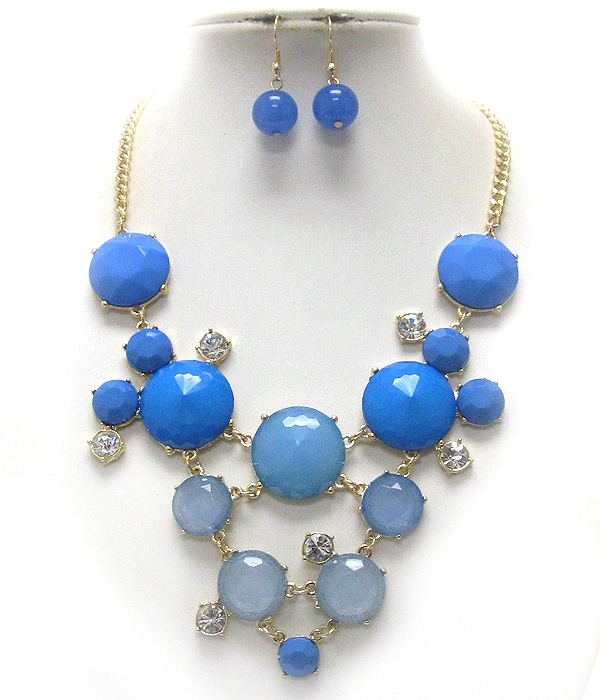 Crystal and facet glass bubble link bib style necklace earring set