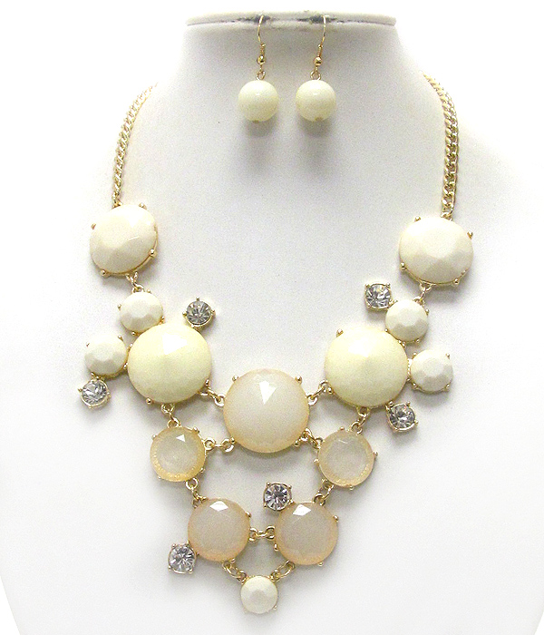 Crystal and facet glass bubble link bib style necklace earring set