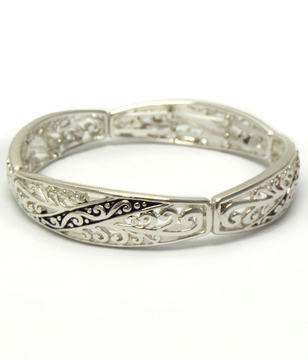 Metal filigree designer pattern stretch bracelet