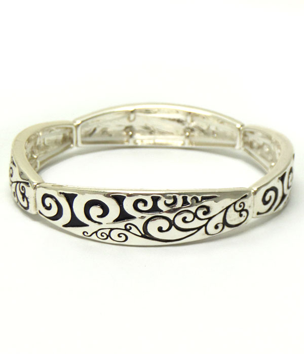 Metal filigree designer pattern stretch bracelet