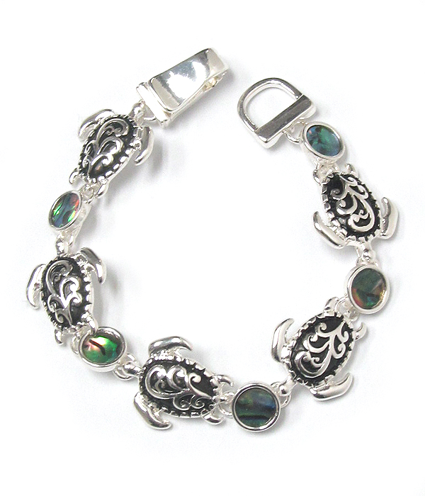 Abalone and turtle link magnetic bracelet