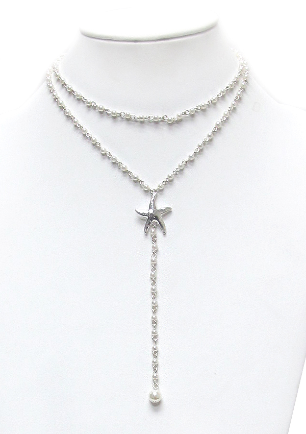 Pearl link chain and starfish y shape long necklace