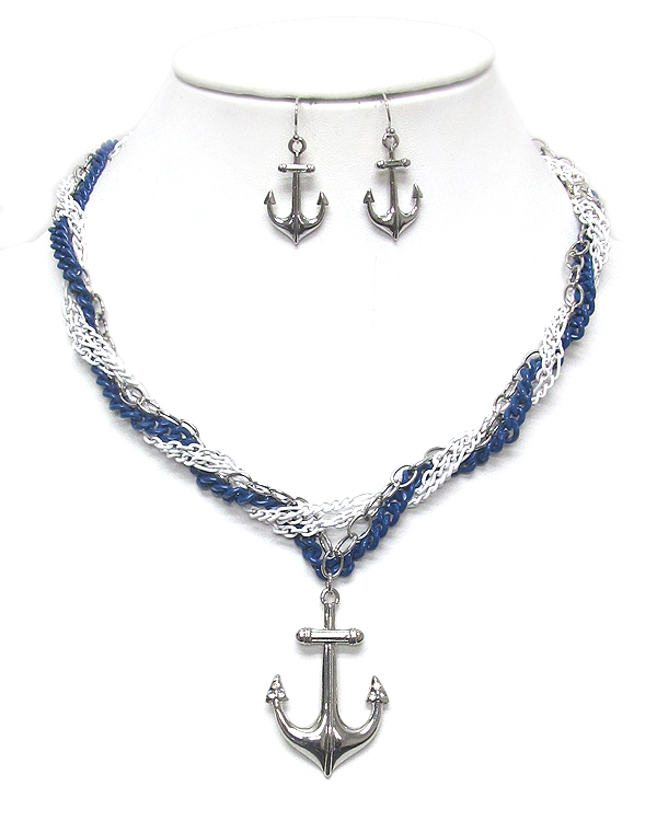 Multi chain twist anchor pendant necklace set