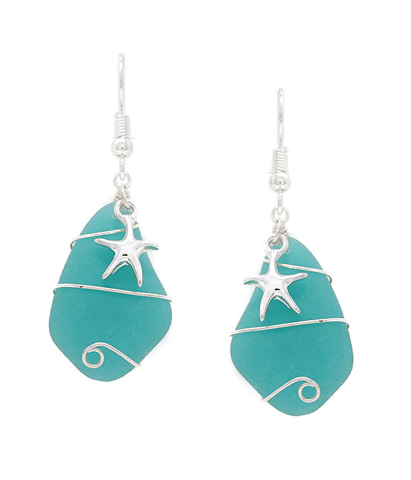 Sealife theme seaglass wire wrap earring - starfish