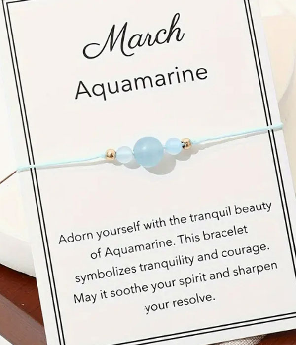 Natural birthstone woven bracelet with adjustable wish card -mar