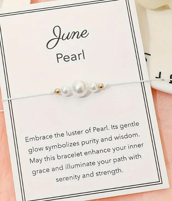Natural birthstone woven bracelet with adjustable wish card -jun