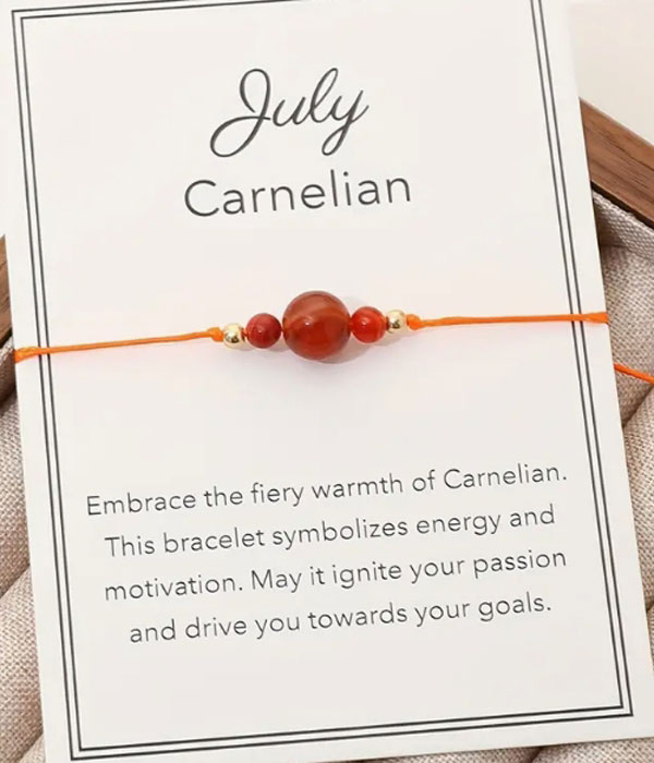 Natural birthstone woven bracelet with adjustable wish card -jul