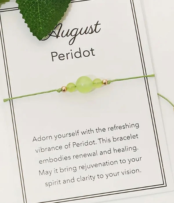 Natural birthstone woven bracelet with adjustable wish card -aug