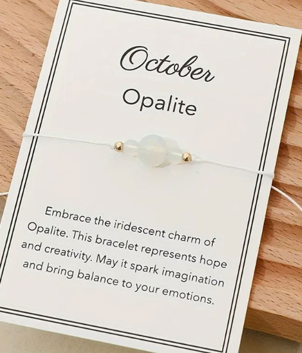 Natural birthstone woven bracelet with adjustable wish card -oct