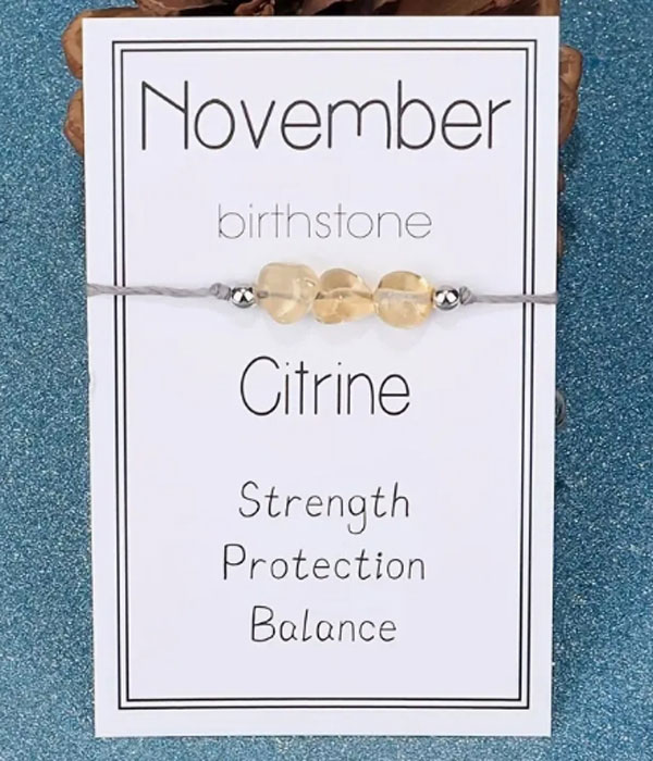Natural birthstone woven bracelet with adjustable wish card -nov