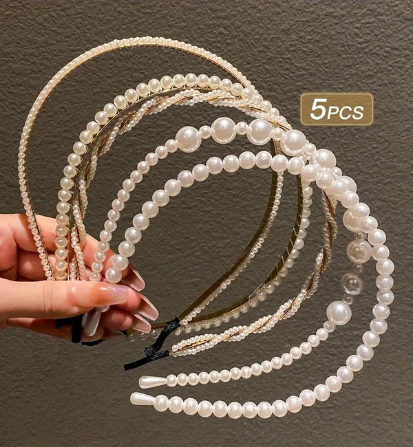 5pcs white imitation pearl headbands