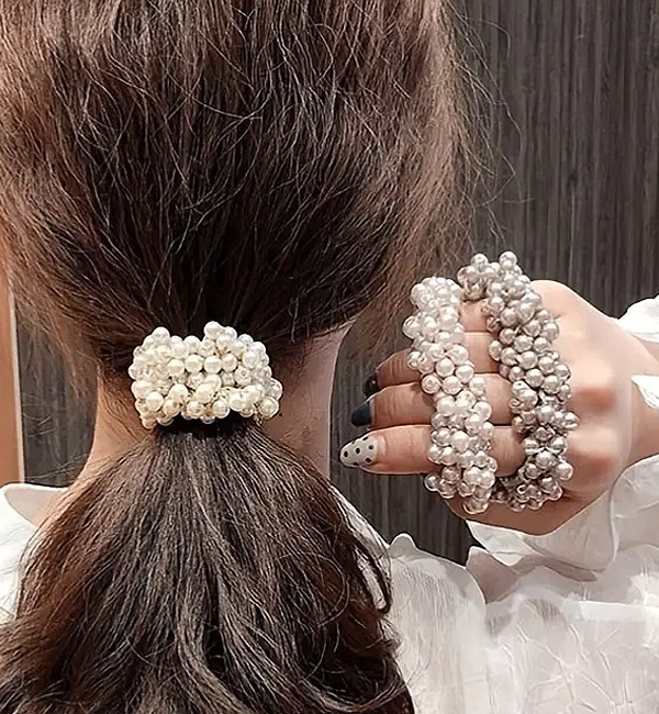 3pcs full faux pearl beaded hair ponytail holder