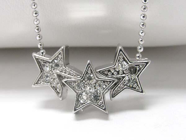 Made in korea whitegold plating crystal stud triple star link necklace