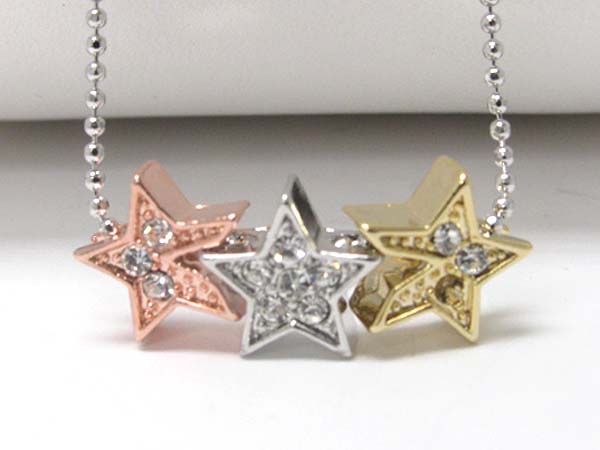 Made in korea whitegold plating crystal stud triple star link necklace