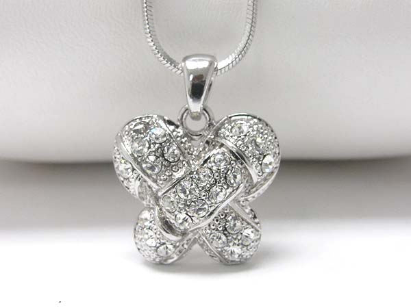 Made in korea whitegold plating crystal stud puffy butterfly pendant necklace