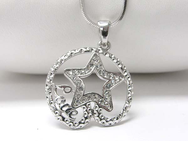 Made in korea whitegold plating crystal stud love star design pendant necklace