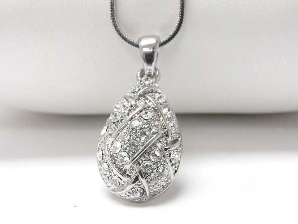 Made in korea whitegold plating crystal stud puffy tear drop pendant necklace