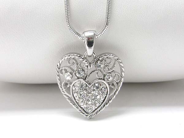 Made in korea whitegold plating crystal stud heart pendant necklace