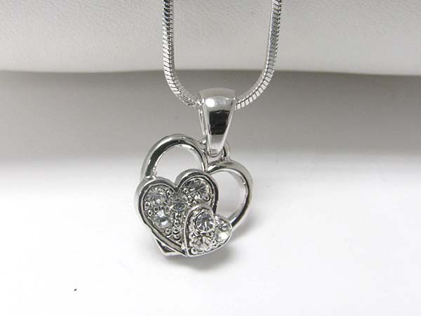 Made in korea whitegold plating crystal triple heart pendant necklace