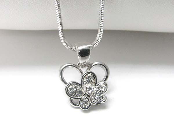 Made in korea whitegold plating crystal triple butterfly pendant necklace