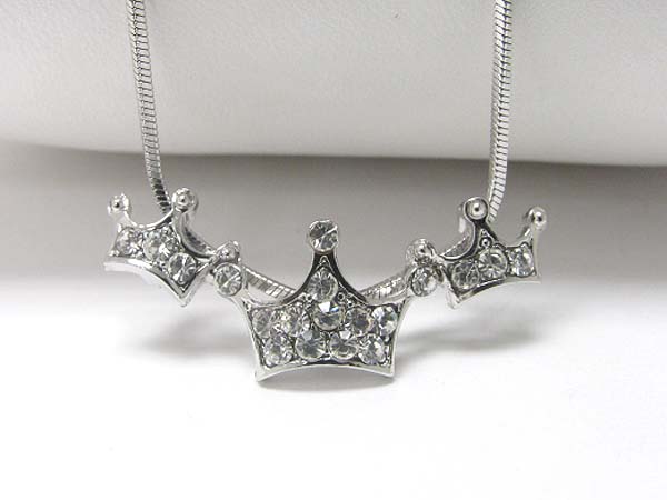 Made in korea whitegold plating crystal stud triple crown link necklace