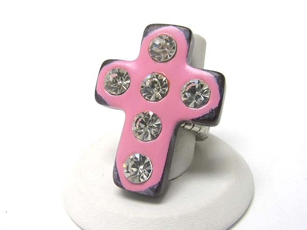 Crystal stud patina cross stretch ring