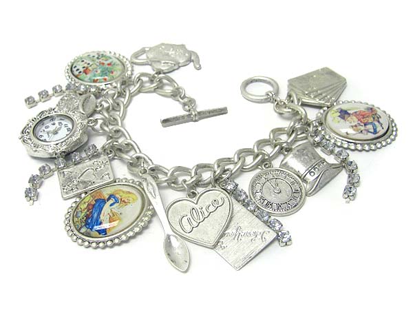 Alice in wonderland theme charm dangle watch bracelet