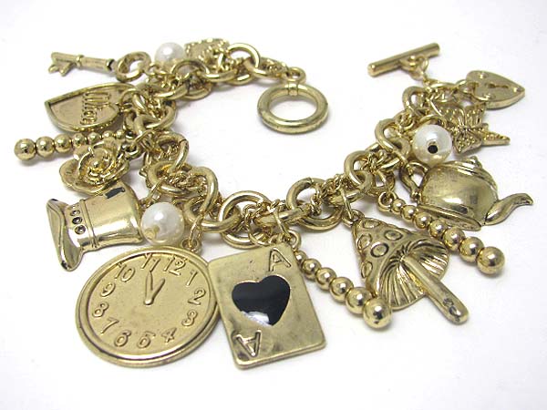 Alice in wonderland theme charm dangle multi chain bracelet