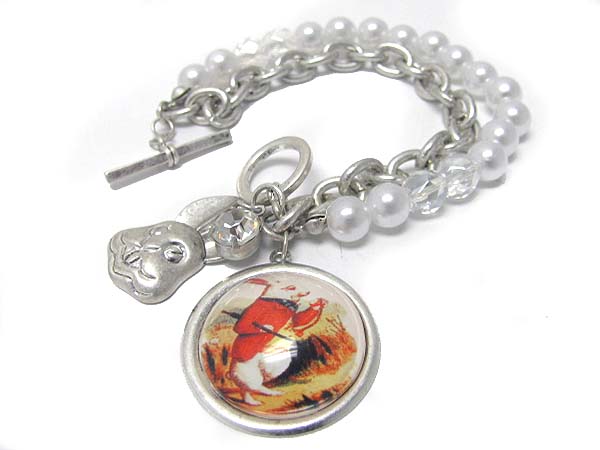 Alice in wonderland theme charm dangle toggle bracelet