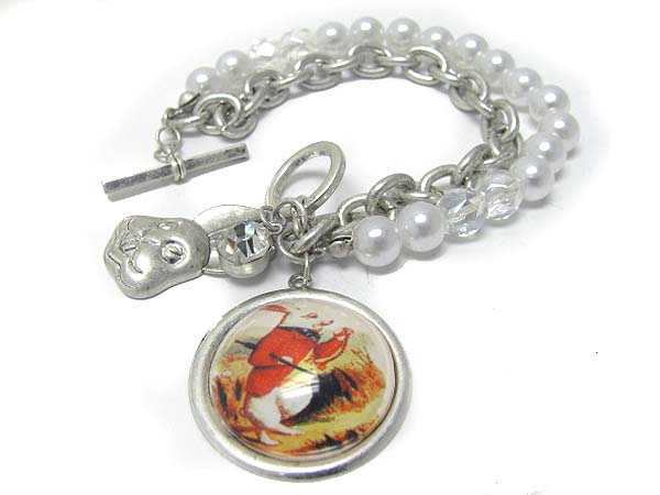 Alice in wonderland theme charm dangle toggle bracelet