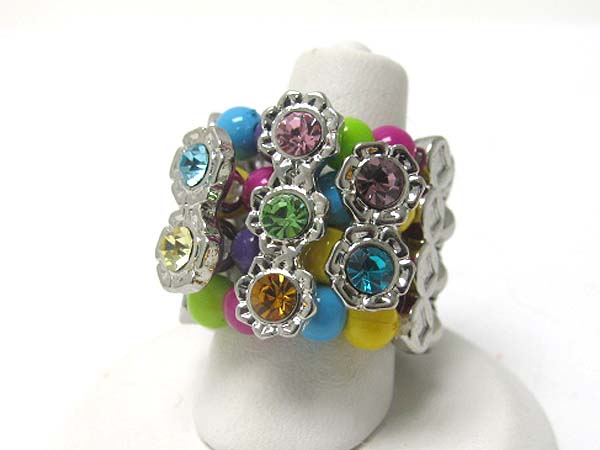 Crystal and beads stretch ring