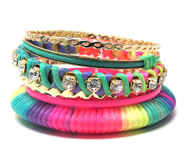 Multi fashion colorful row mishmash spring bangle set