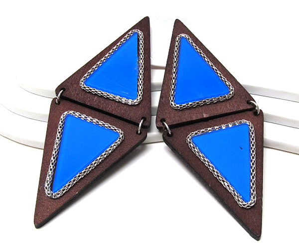 Wooden and acryl double triangle fashion style drop earring