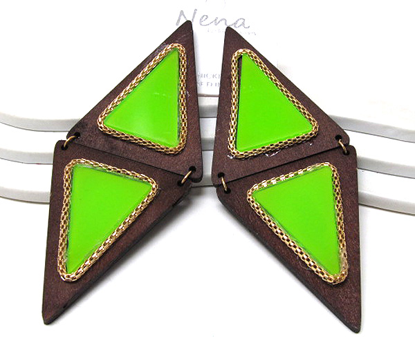 Wooden and acryl double triangle fashion style drop earring