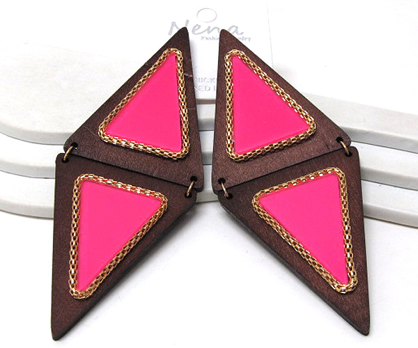 Wooden and acryl double triangle fashion style drop earring