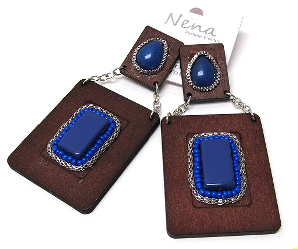 Wooden and acryl double square fashion style drop earring 