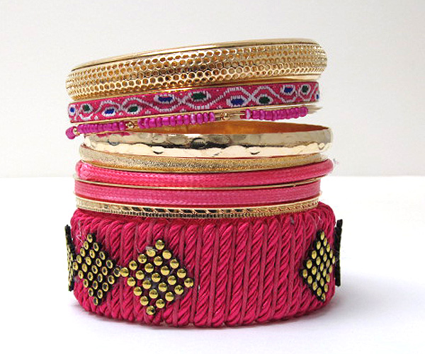 Multi row mishmash spring bangle set