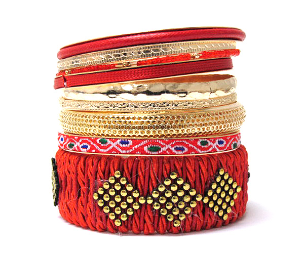 Multi row mishmash spring bangle set