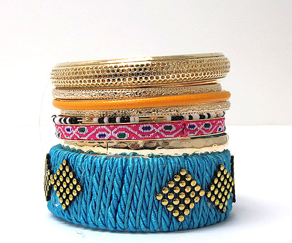 Multi row mishmash spring bangle set