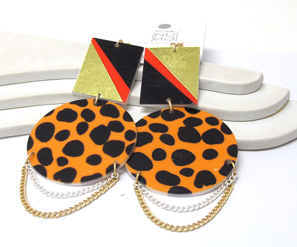 Fashion acryl  square drop round acryl and animal print drop multi chain drop earring