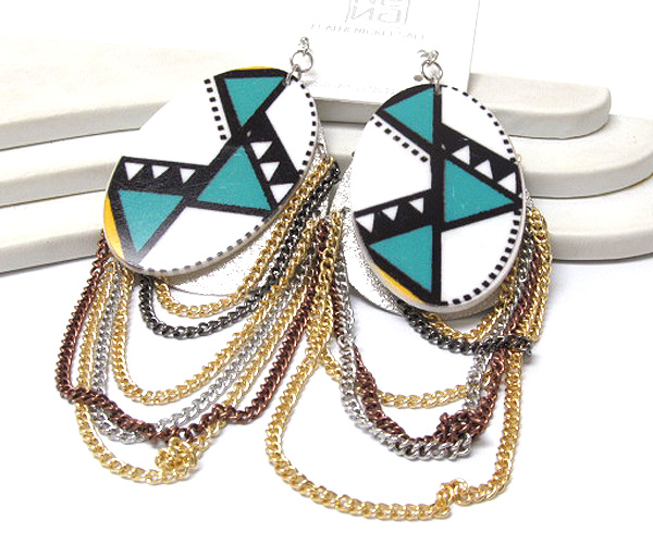 Oval acryl  on sandy tear drop designer style drop multi chain fashion drop earring