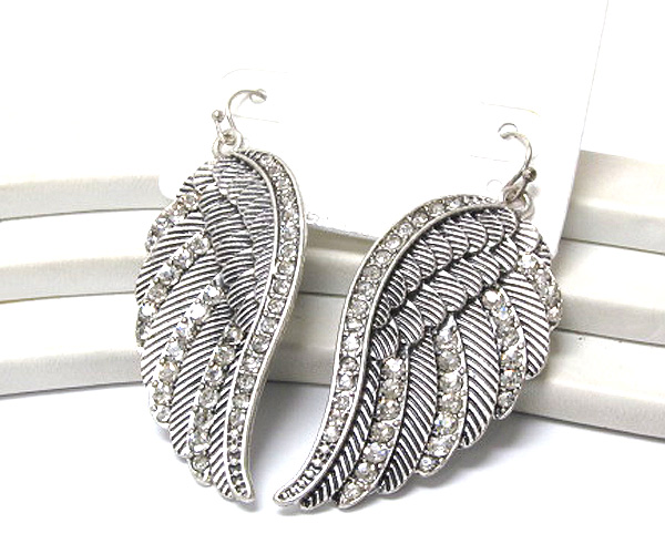 Crystal stud angel wing earrings