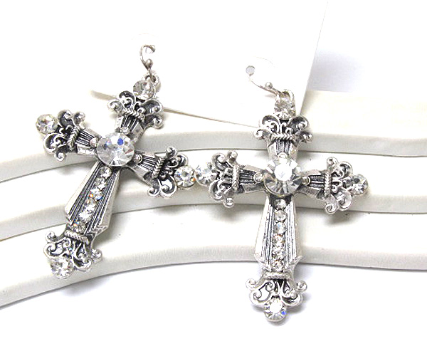 Multi round crystal stud cross earring