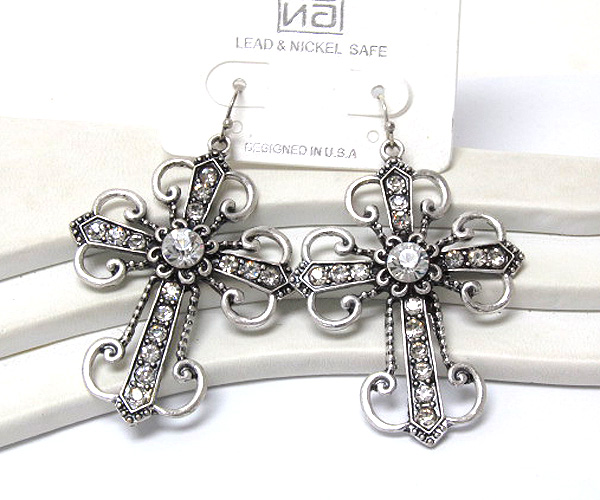 Multi round crystal stud cross curve ends earring