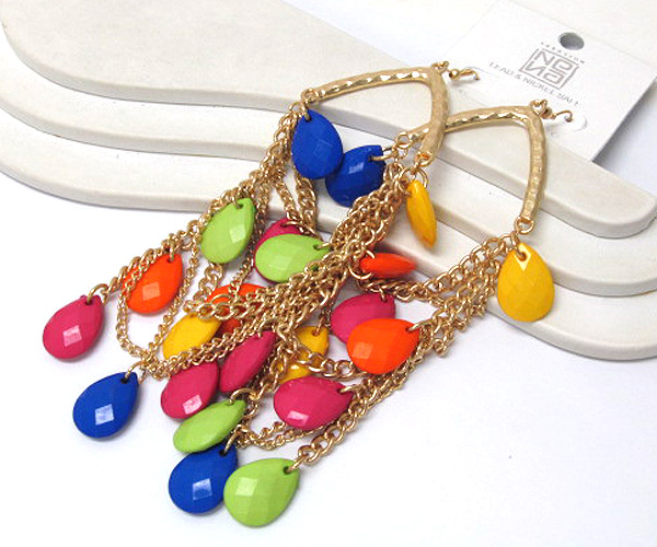 Metal hammerd triangle drop multi fashion colorful acryl tear drop and chain drop earring