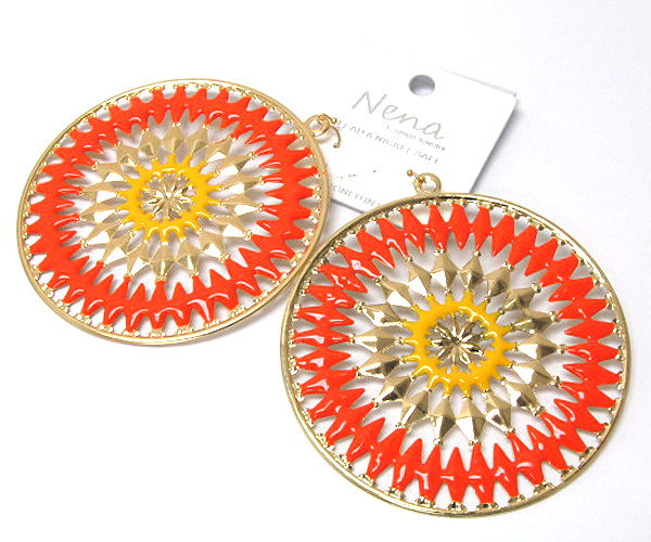 Metal fashion colorful designer style round hoop earring - hoops