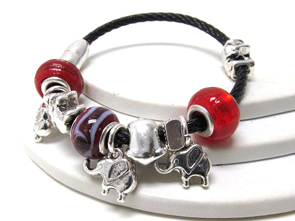 Murano glass and theme elephant wire cable magnetic function bangle bracelet