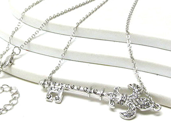 Crystal fleur de lis key necklace